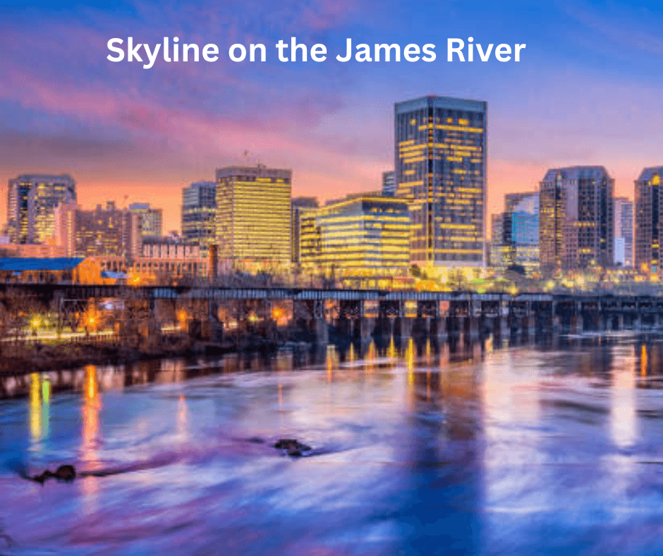 skyline on the James River in Richmond, Virginia, USA